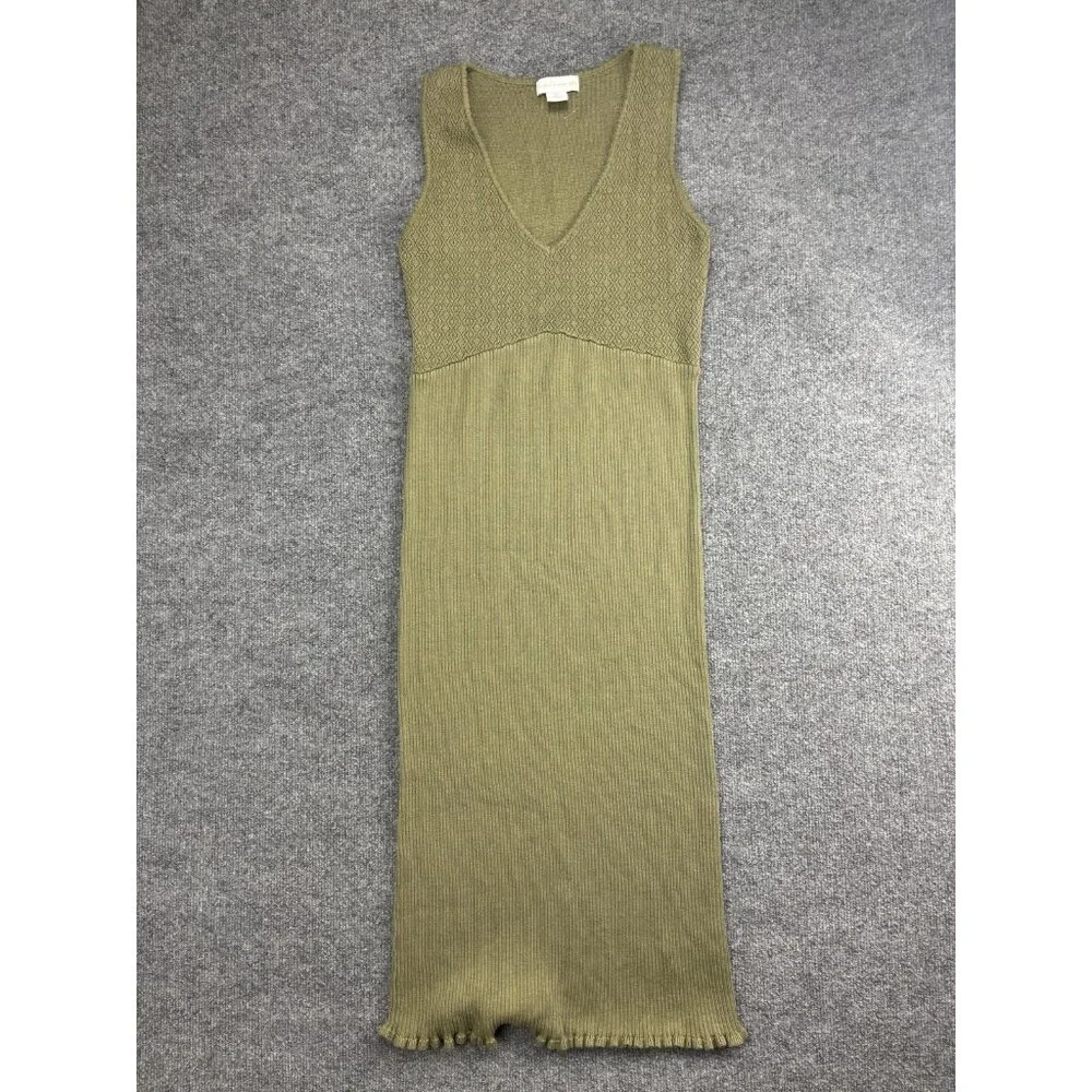 House Of Harlow 1960 Tank Dress Womens Large Green Ribbed Knit Sleeveless Midi - Picture 1 of 8